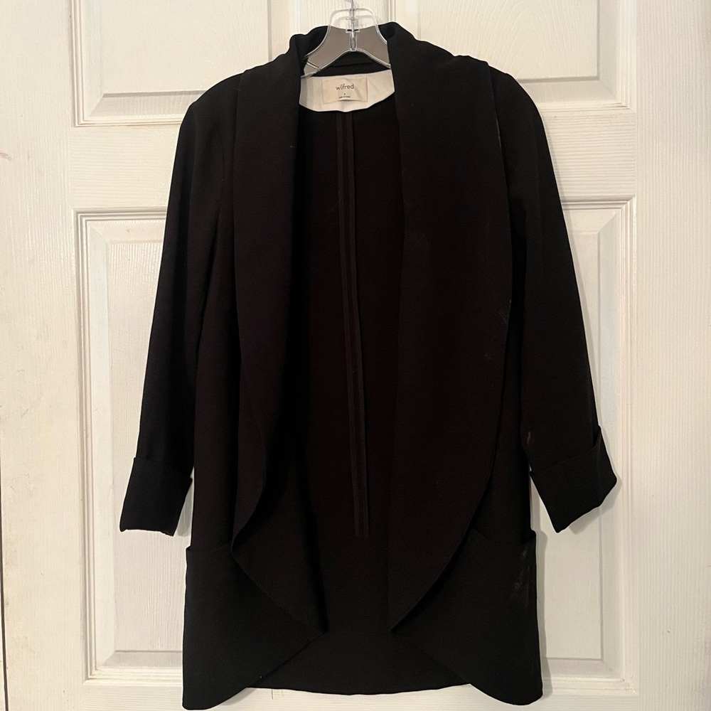 Wilfred Aritzia Black Chevalier Draped Open Front Blazer Jacket - Size 8